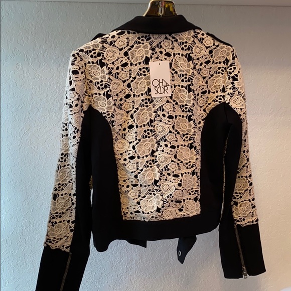 Chaser x Revolve Black/White Lace Moto Jacket NEW - Picture 4 of 8